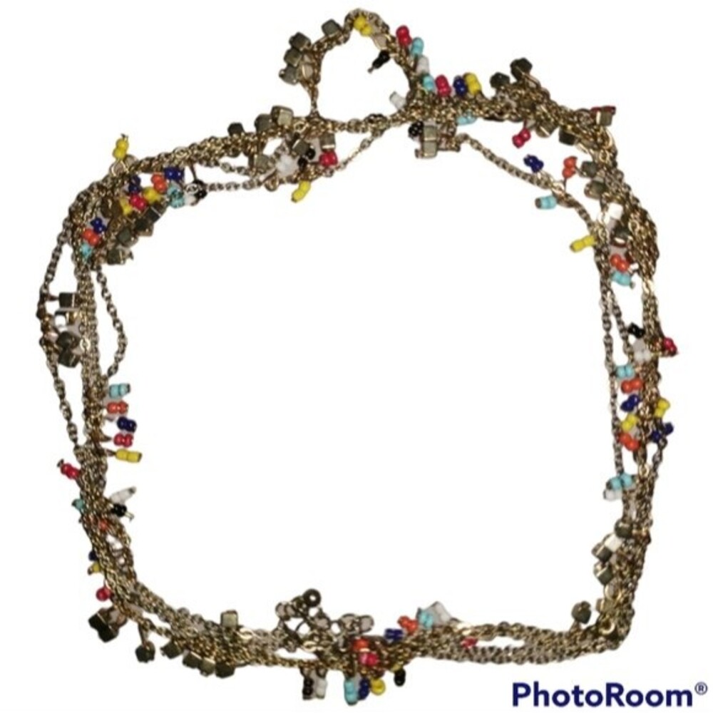 Vintage PRIDE Rainbow Gold Tone Beaded Necklace BOHO Bohemian 70s 80s Summer